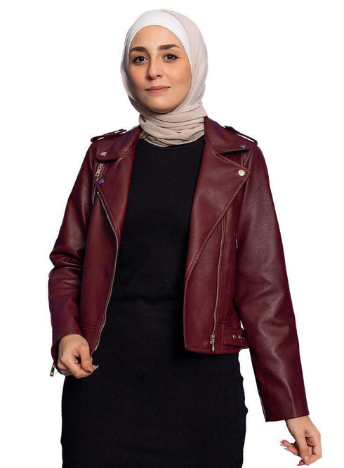 Burgundy Leather Jacket - Khotwh